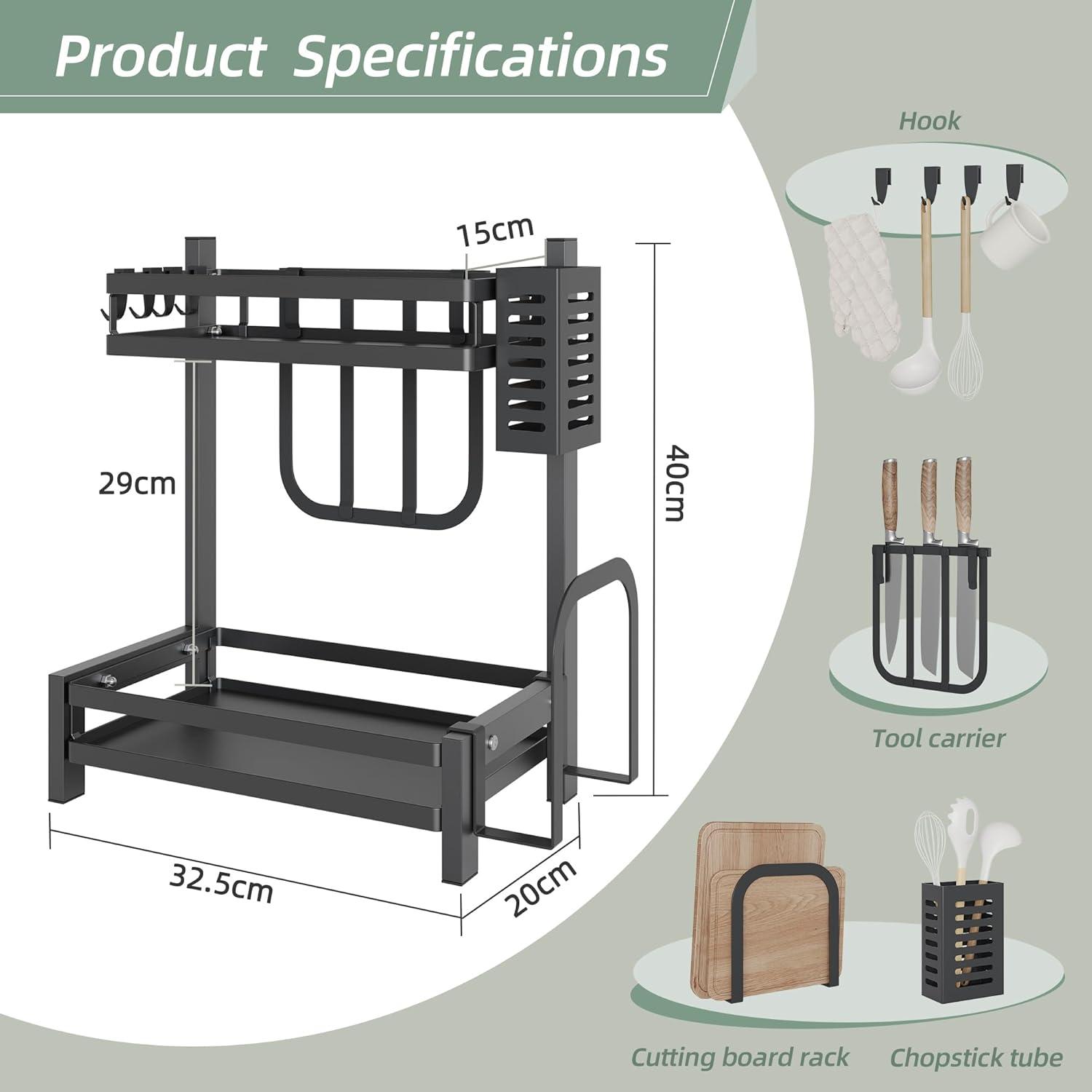 NETEL Gewürzregal Stehend 2 Etagen Küchen Organizer, Schwarz