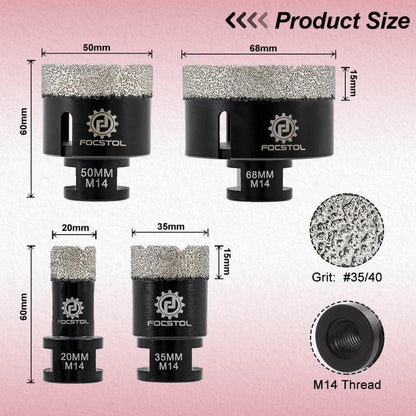 Diamant Fliesenbohrer Set 4tlg. 20-68mm M14 Vakuumgelötet