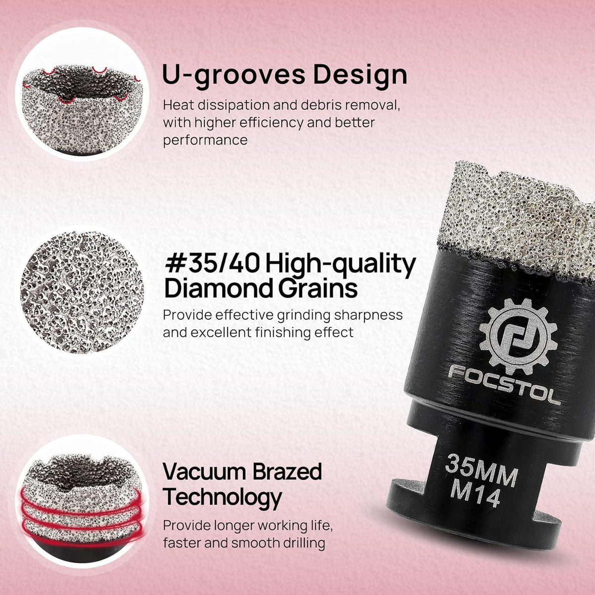 Diamant Fliesenbohrer Set 4tlg. 20-68mm M14 Vakuumgelötet