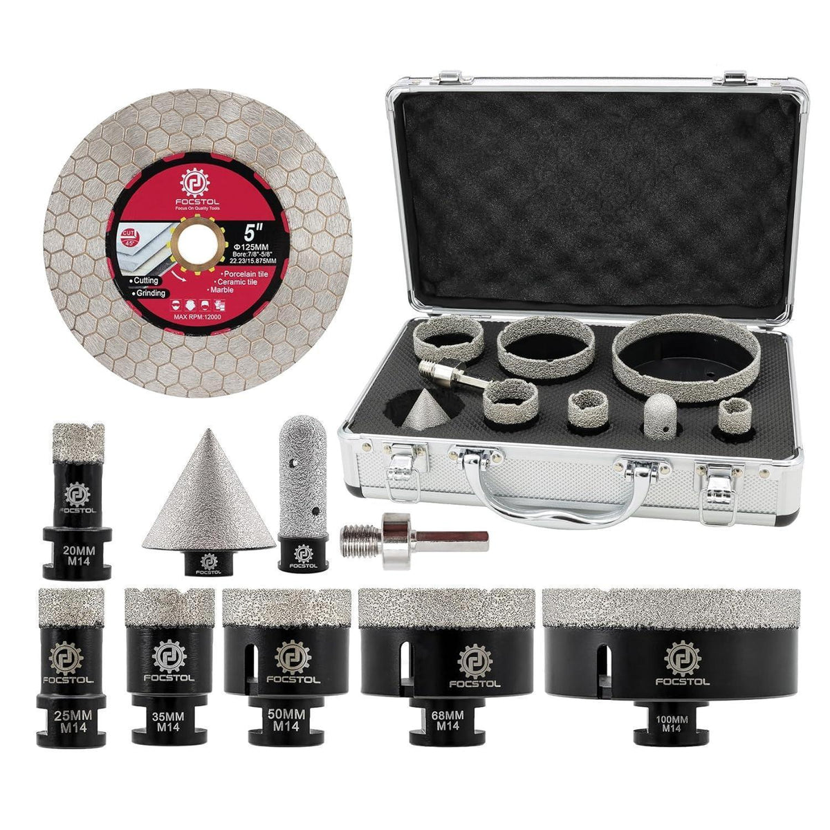 Diamant Fliesenbohrer Set mit Fasenbohrer & Trennscheibe