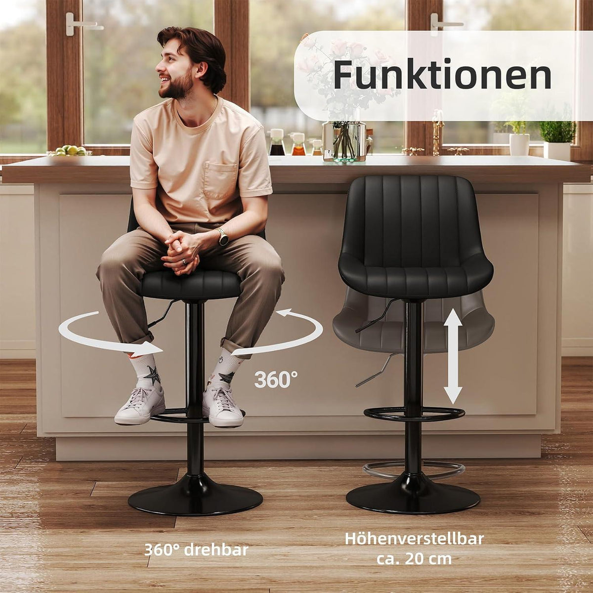 Drehbarer Barhocker 4er Set, Höhenverstellbar & Modern