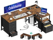 Schreibtisch mit Stoff Schubladen und Steckdose, L-Form, Braun