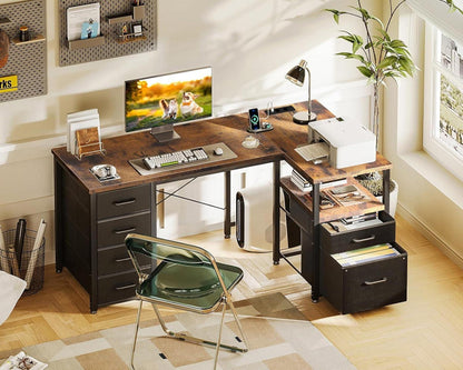 Coleshome Schreibtisch L Form mit Stoff Schubladen und