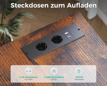 Schreibtisch L Form mit Stoff Schubladen USB Steckdose 140x70cm