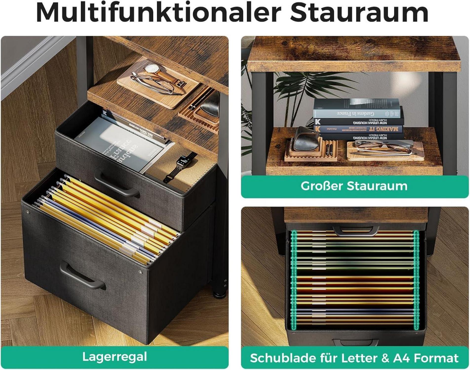 Schreibtisch mit Stoff Schubladen L Form Aktenschublade