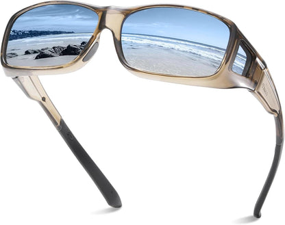 Polarisierte Überbrille UV400 Schutz Wrap Around Blau Linse