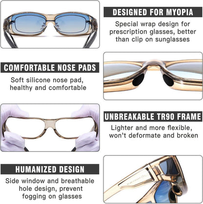 DUCO Polarisierte Sonnenbrille Überbrille UV400 Schutz L Größe Transparent Braun Blau