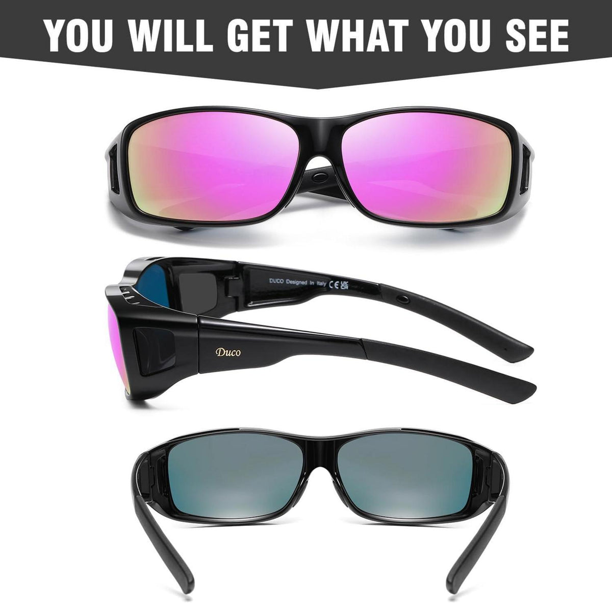 DUCO Polarisierte Überbrille UV400 Schutz L Schwarz Lila