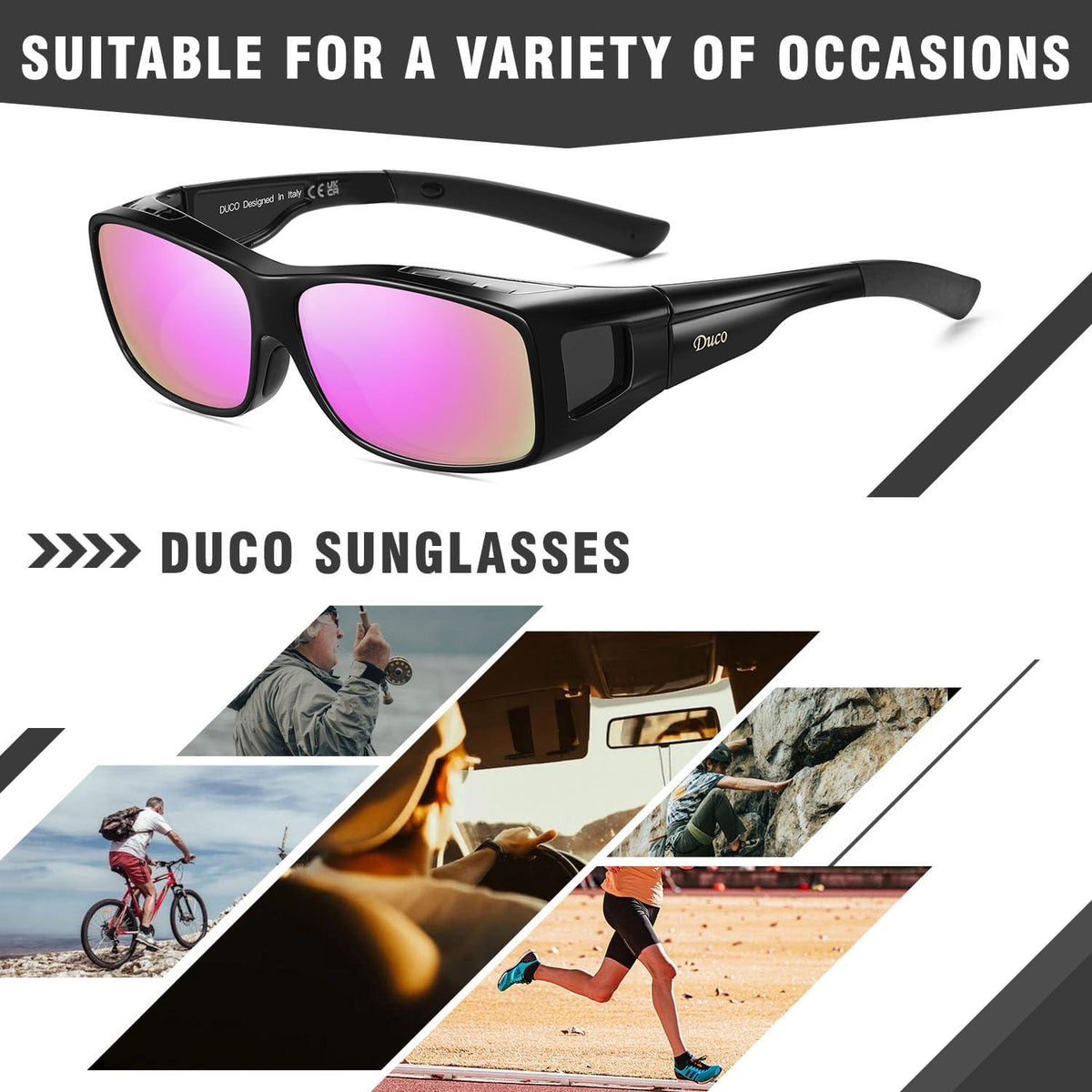 Polarisierte Überbrille DUCO UV400 Schwarz/Lila Gr. L Brille