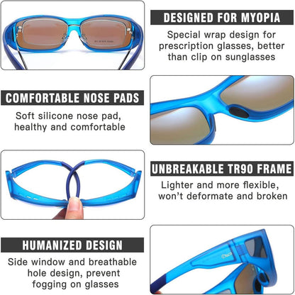 DUCO Polarisierte Sonnenbrille UV400 Schutz Wrap Around Brille Transparent Blau L Größe