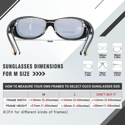 DUCO Polarisierte Sonnenbrille UV400 Schutz Überbrille Schwarz M Größe