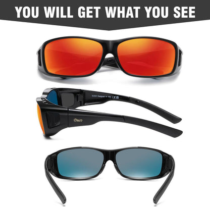 DUCO Polarisierte Überbrille Schwarz Rahmen Rot Linse UV400