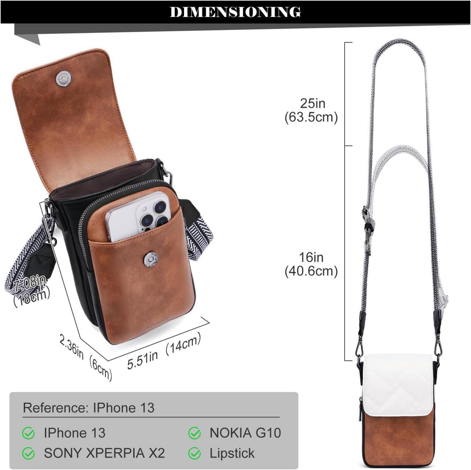 Handytasche Umhängetasche RFID Damen Leder groß Z-schwarzbraun