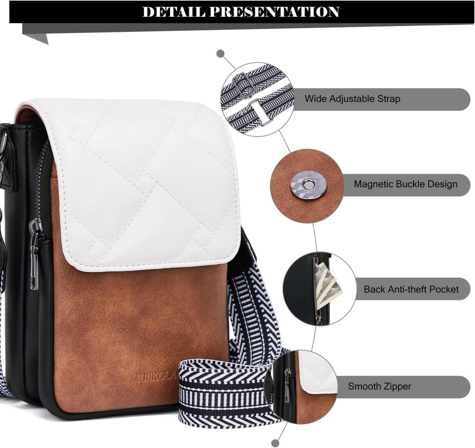 Handytasche Umhängetasche RFID Damen Leder groß Z-schwarzbraun