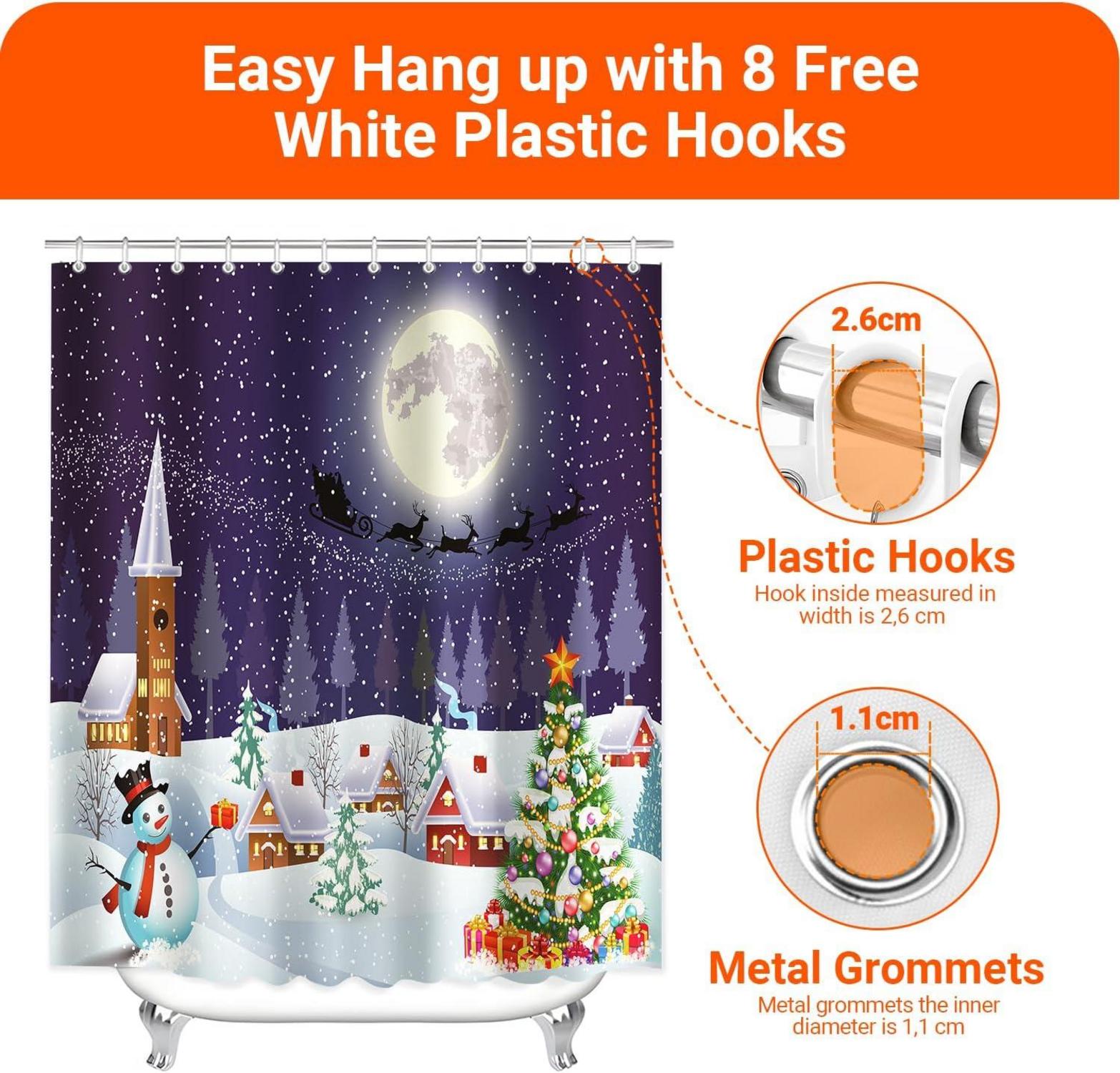Weihnachts Duschvorhang 240x200cm Antischimmel Polyester 16 Ösen Haken