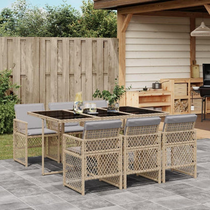 Garten Essgruppe 7-TLG. Poly Rattan mit Kissen Beige & Grau