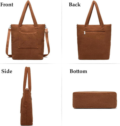 Teddyfleece Handtasche Damen Plüsch Schultertasche Umhängetasche