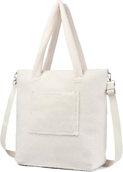 Teddyfleece Handtasche Damen Plüsch Schultertasche Winter Shopper Tasche Gurt