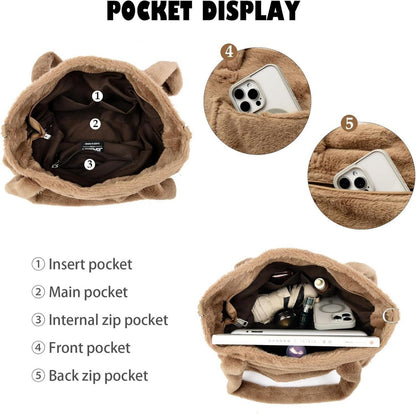 Teddyfleece Handtasche für Damen Plüschig Winter Shopper Teddy