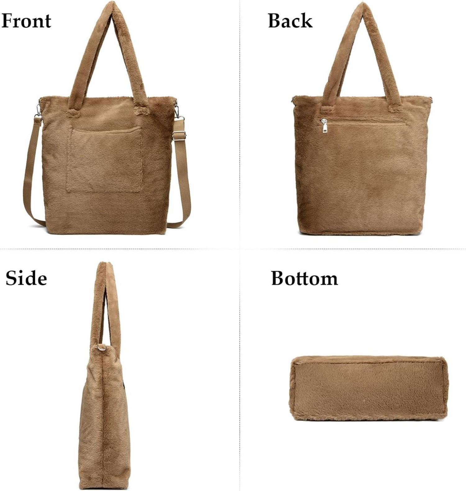 Kuschelige Fleece Handtasche Damen Plüsch Schultertasche Winter Umhängetasche Groß Weich Süß Arbeit Einkaufen Geschenk
