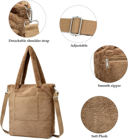 Teddyfleece Handtasche Damen Plüschig Umhängetasche Winter Groß Weich