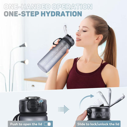 Trinkflasche mit Strohhalm 1L BPA-frei Gummi Griff Sport Wasserflasche