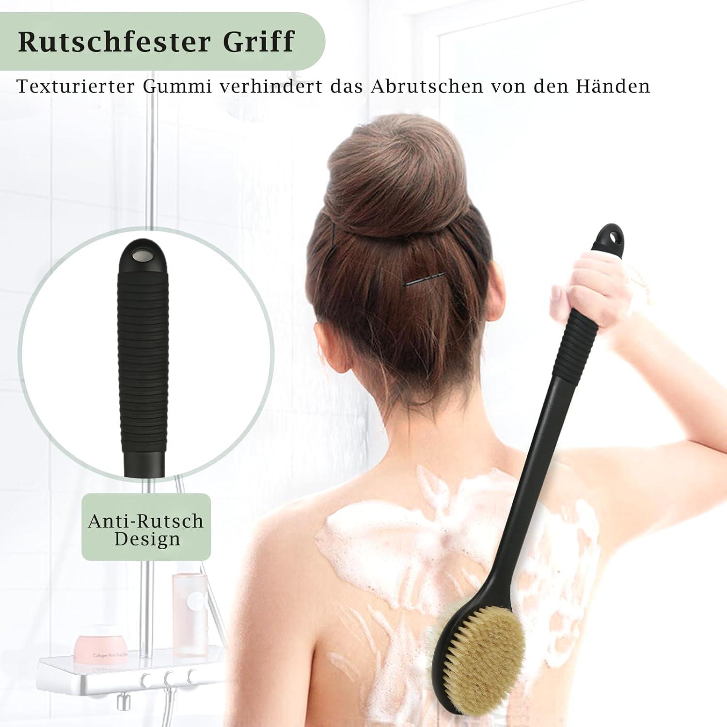 Rückenbürste 42cm langem Griff, Nass & Trockenbürste, natürliche Borsten