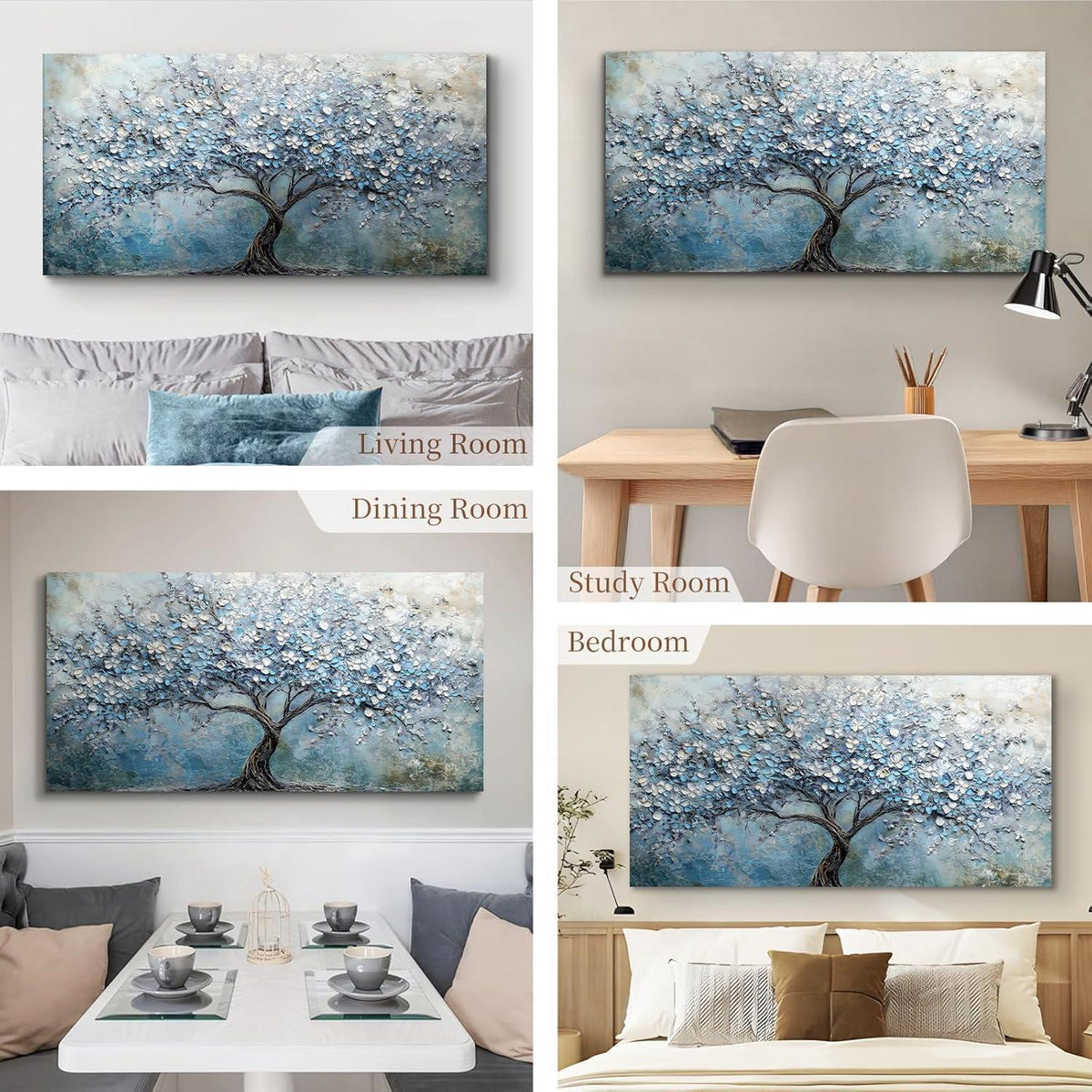 Blühender Baum Leinwandbild - Baum des Lebens Blau 50x100 cm