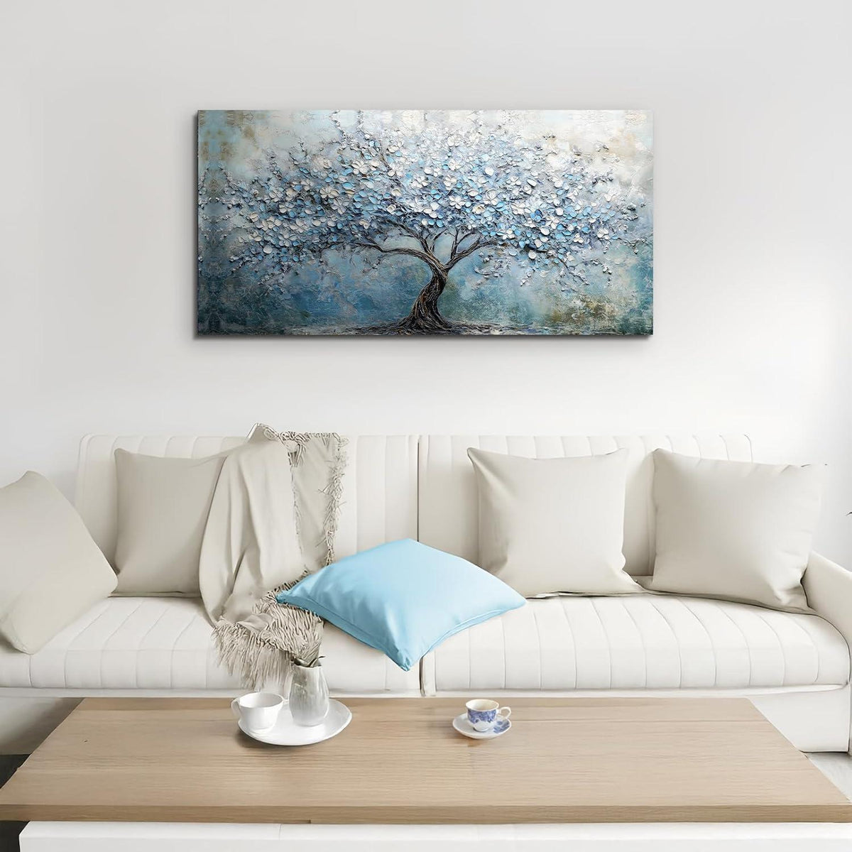 Blühender Baum Leinwandbild - Baum des Lebens Blau 50x100 cm