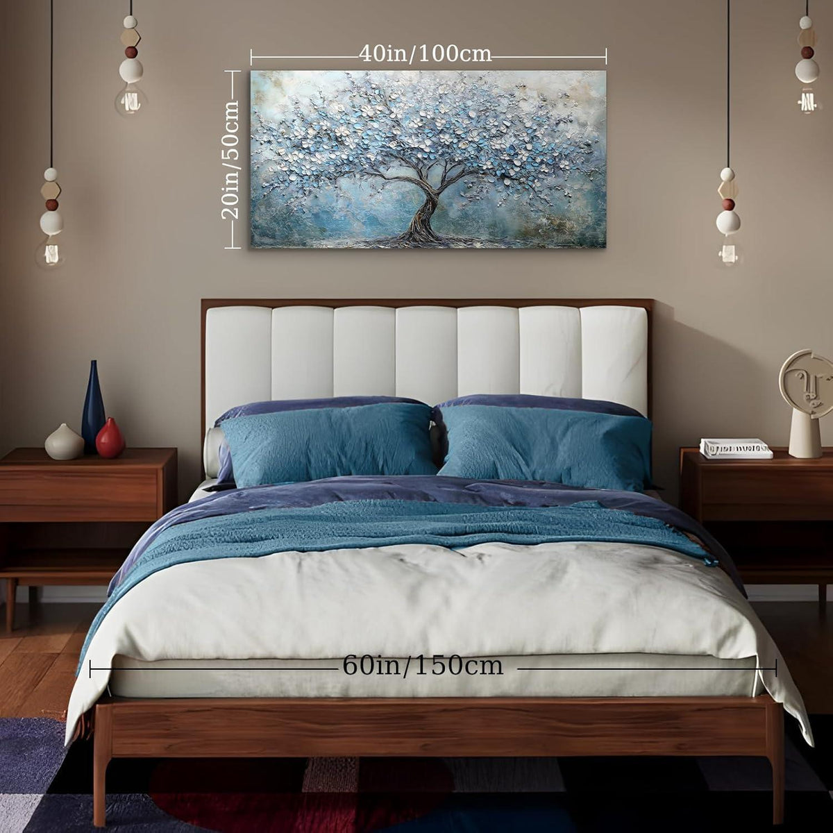 Blühender Baum Leinwandbild - Baum des Lebens Blau 50x100 cm