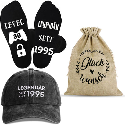 Jeasona Geschenkset: Socken Baseball Cap Jutebeutel