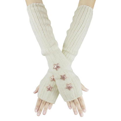 Fingerlose Strickarmstulpen mit Sternen – Y2K Handgelenkwärmer