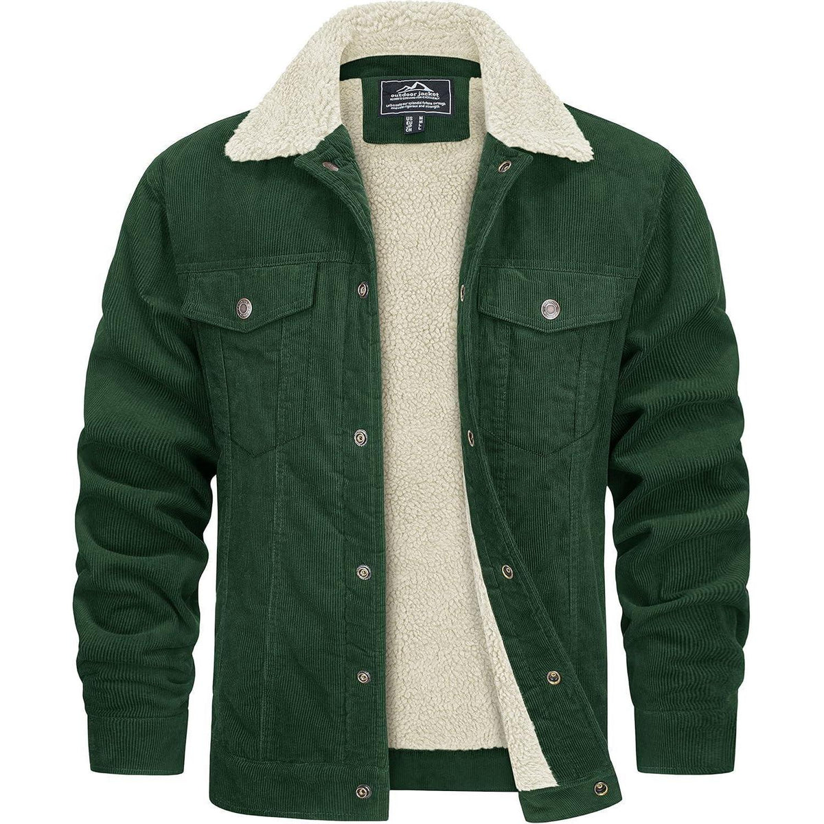 Herren Cordjacke mit Teddyfell-Kragen, warm, Waldgrün