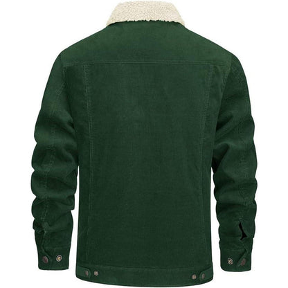 Herren Cordjacke mit Teddyfell-Kragen, warm, Waldgrün
