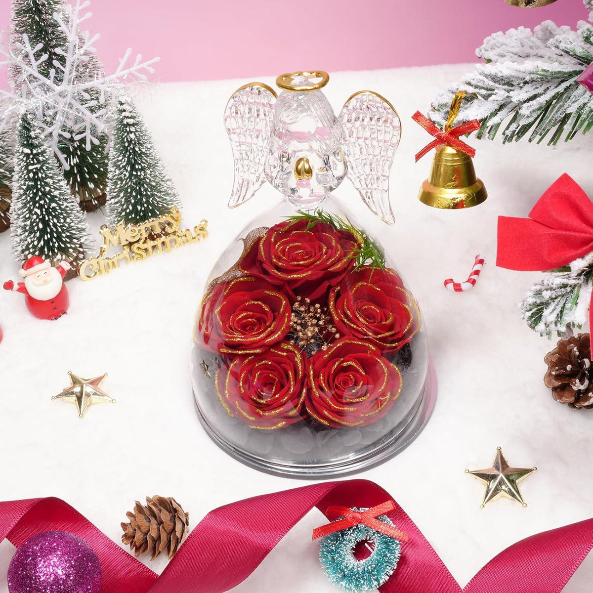 Ewige Rose Engel Geschenke für Frauen Weihnachten Muttertag - 5 Rosen im Engel Figur