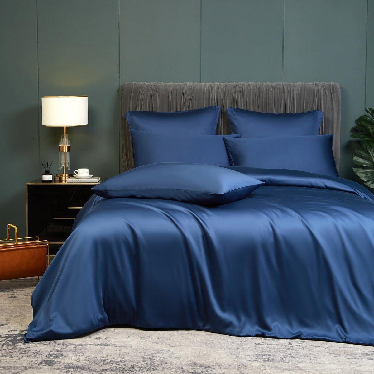 Bambus Bettwäsche Set 135x200cm Blau – 4-teilig, Atmungsaktiv & Kühlend