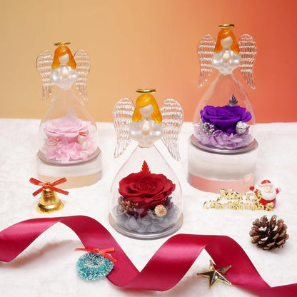 Ewige Rose Engel Geschenkbox Glaskuppel Grußkarte Rot