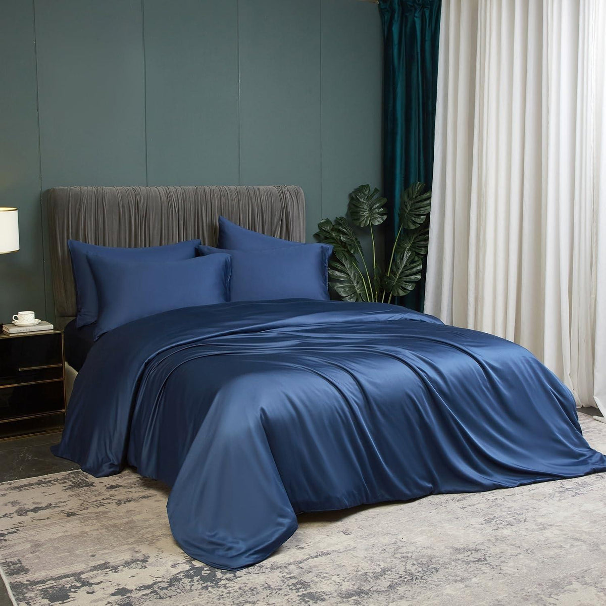 Kühlende Bambus Bettwäsche 220x240cm Blau – Atmungsaktiv & Luxuriös