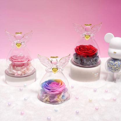 Ewige Rose Engel Figur Geschenkbox Weihnachten Rose im Glasrote Rose