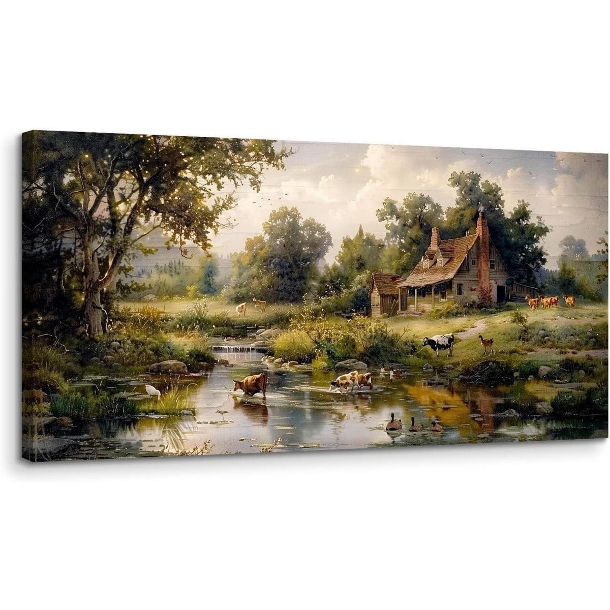 Leinwandbild Bauernhof am Flussufer 50x100 cm Wohnzimmer Deko