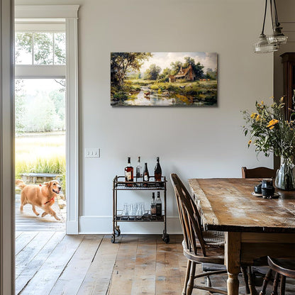 Leinwandbild Bauernhof am Flussufer 50x100 cm Wohnzimmer Deko