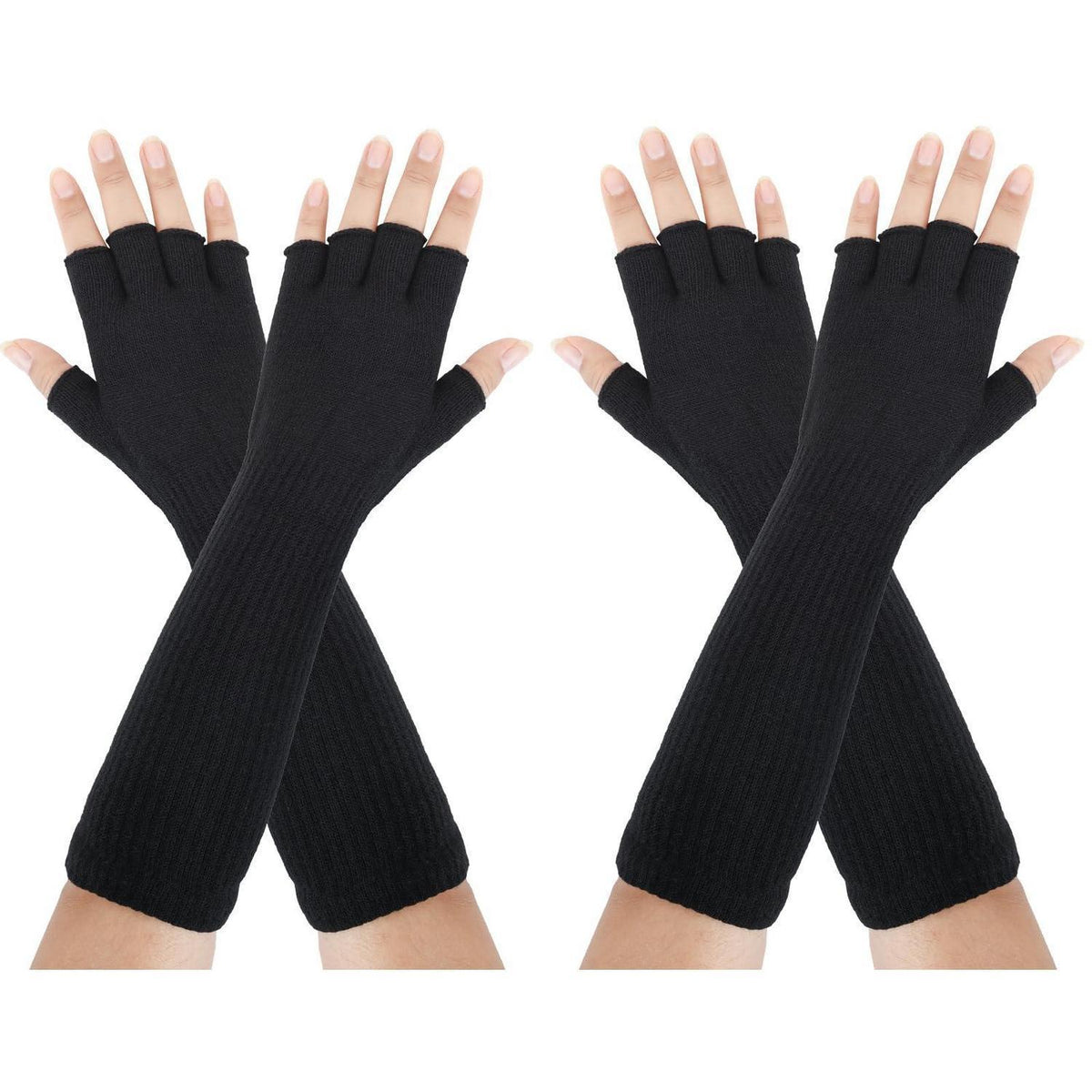 Fingerlose Handschuhe Unisex Lange Strick Armstulpen für Damen Herren