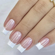 24PCS Weiße French Tip Press on Nägel Quadrat Glänzende Falsche Nägel