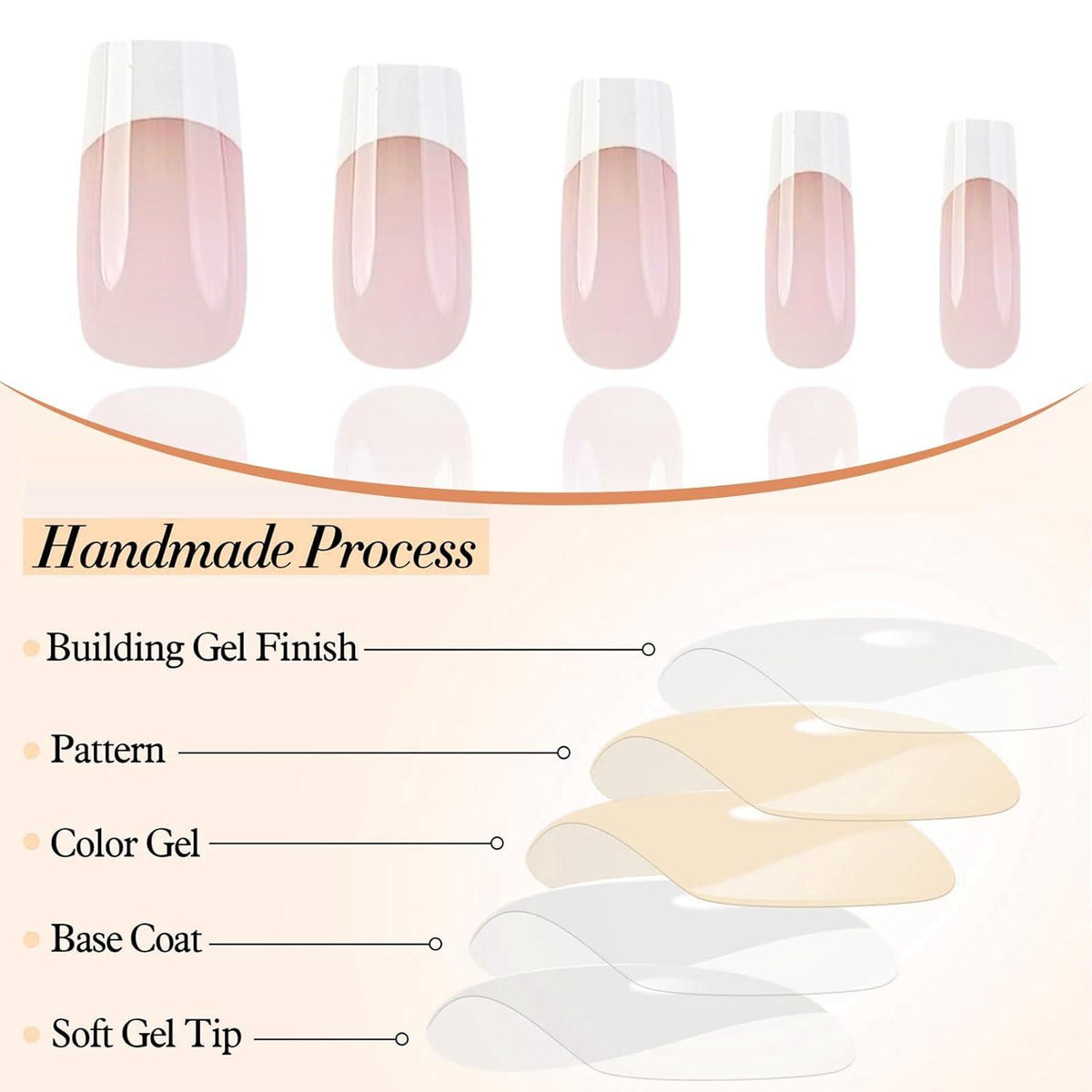 24PCS White French Tip Press on Nails Square Medium Length Glossy Full Cover