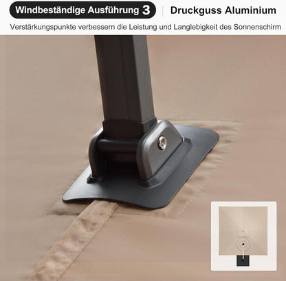 PURPLE LEAF Sonnenschirm Doppeldach 300x300cm Ampelschirm UV50+ Garden Deck Beige