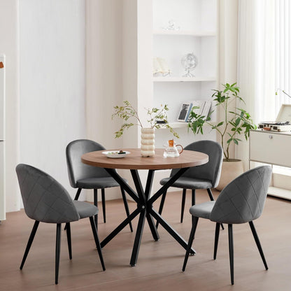 6er Set Samt Esszimmerstühle Grau mit Metallbeinen