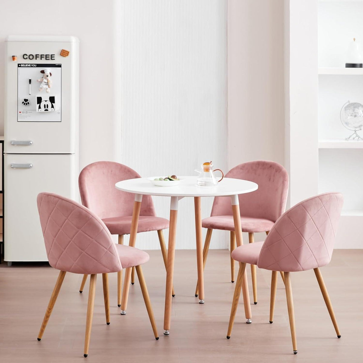 8 Esszimmerstühle Samt Rosa mit verstellbaren Schutzpolstern