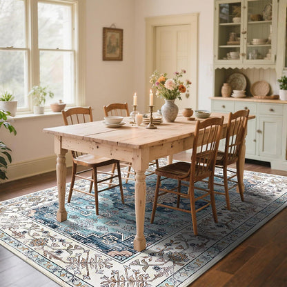 Boho Teppich 160x230cm Türkis Rutschfest Waschbar Kurzflor