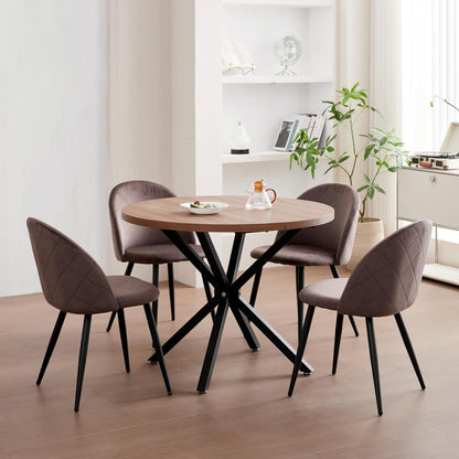 6er Set Samt Esszimmerstühle mit Metallbeinen – Braun