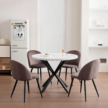 6er Set Samt Esszimmerstühle mit Metallbeinen – Braun